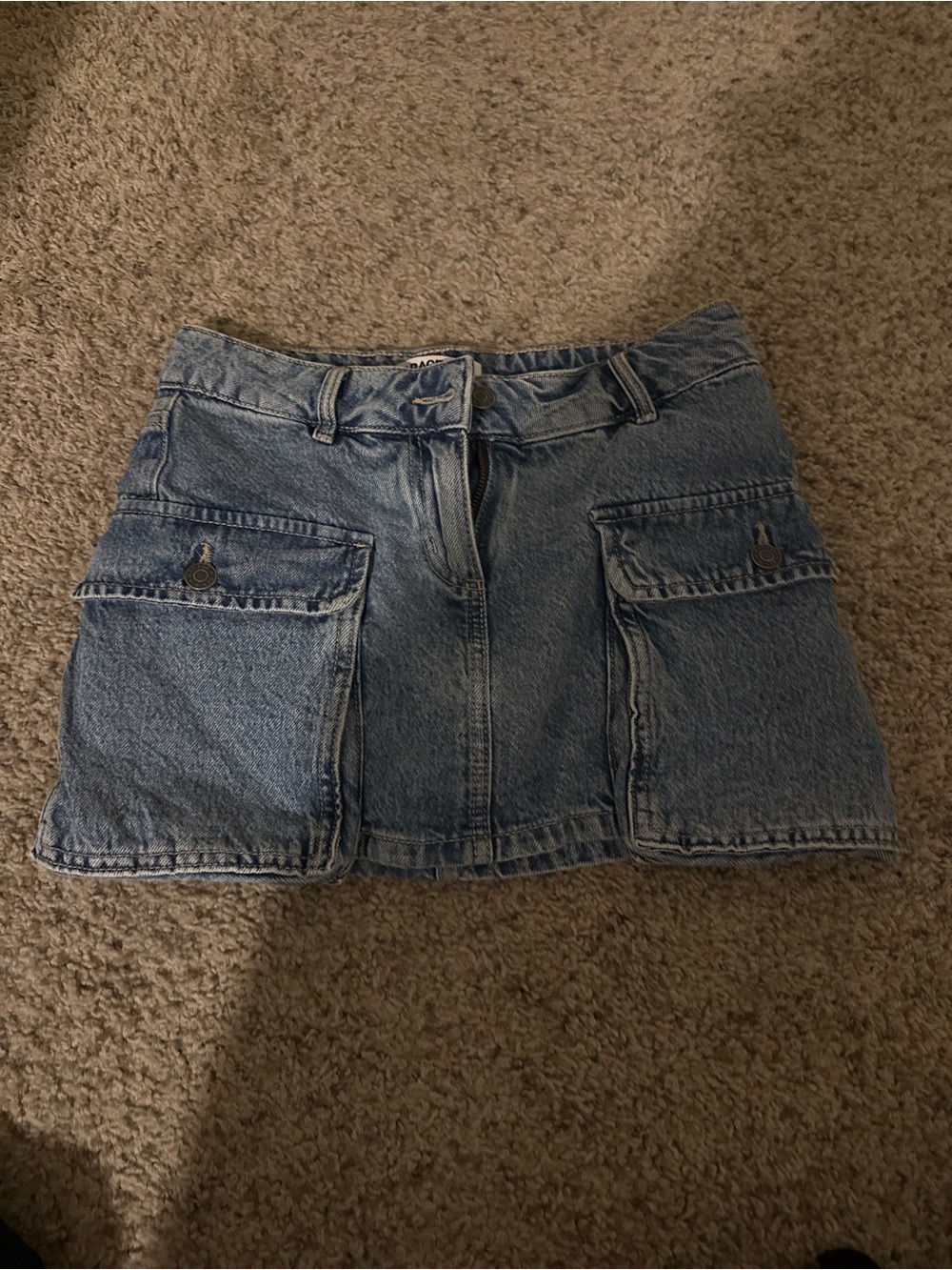 Garage Denim Mini Skirt with Cargo Pockets - Light Blue